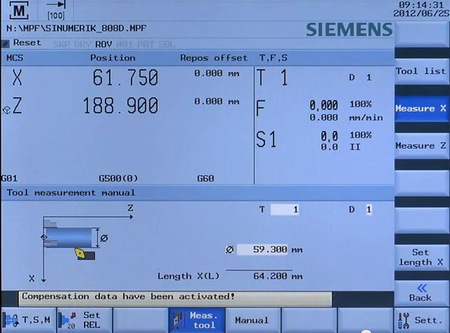 Sinumerik 808D Tool Measuring Screen